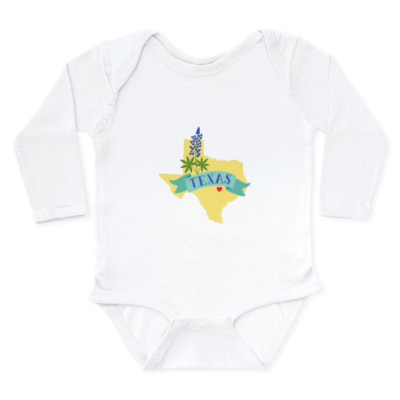 CafePress - Texas State Outline Bluebonnet Flower Body Suit - Long Sleeve Cotton Baby Bodysuit