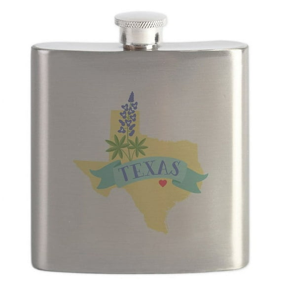 CafePress - Texas State Outline Bluebonnet Flower Flask - Stainless Steel Flask, 6oz Drinking Flask