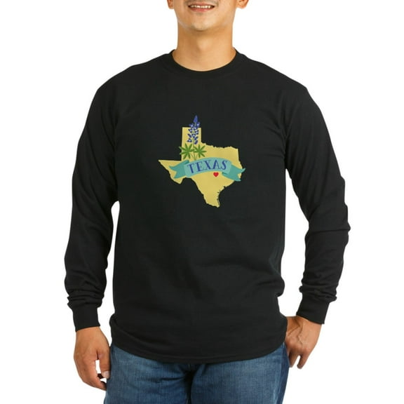CafePress - Texas State Outline Bluebonnet Flower Long Sleeve - Long Sleeve Dark T-Shirt