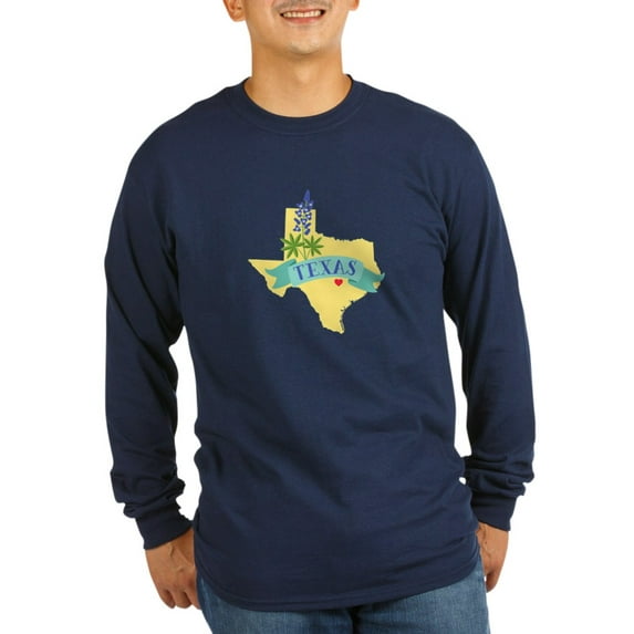 CafePress - Texas State Outline Bluebonnet Flower Long Sleeve - Long Sleeve Dark T-Shirt