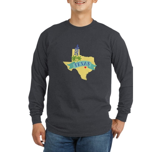 CafePress - Texas State Outline Bluebonnet Flower Long Sleeve - Long Sleeve Dark T-Shirt