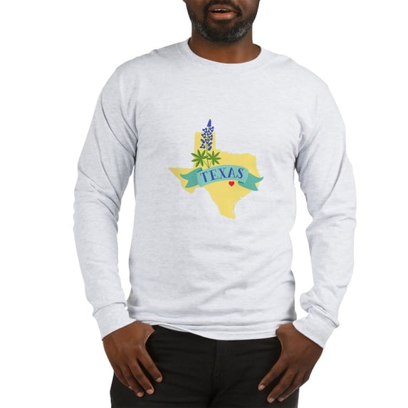 CafePress - Texas State Outline Bluebonnet Flower Long Sleeve - Unisex Cotton Long Sleeve T-Shirt
