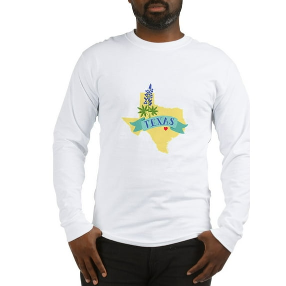 CafePress - Texas State Outline Bluebonnet Flower Long Sleeve - Unisex Cotton Long Sleeve T-Shirt