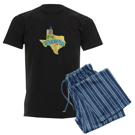 CafePress - Texas State Outline Bluebonnet Flower Pajamas - Men's Dark Loose Fit Cotton Pajama Set