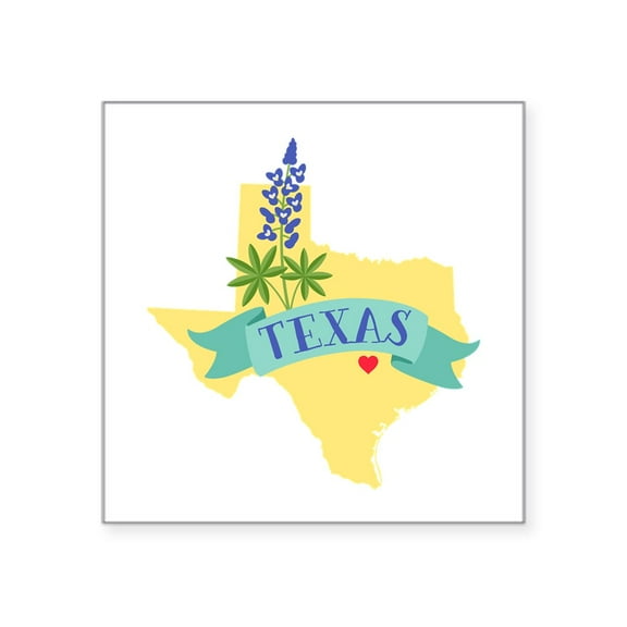 CafePress - Texas State Outline Bluebonnet Flower Sticker - Square Sticker 3" x 3"