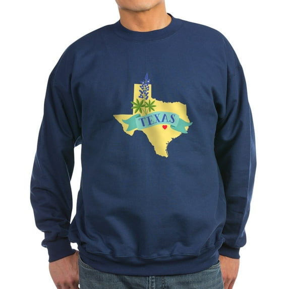 CafePress - Texas State Outline Bluebonnet Flower Sweatshirt - Classic Crew Neck Sweatshirt