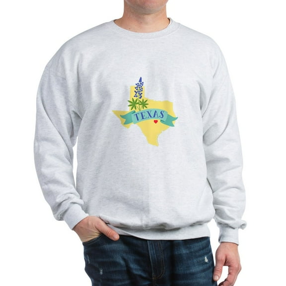 CafePress - Texas State Outline Bluebonnet Flower Sweatshirt - Crew Neck Sweatshirt