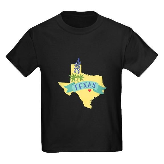 CafePress - Texas State Outline Bluebonnet Flower T Shirt - Dark T-Shirt Kids XS-XL