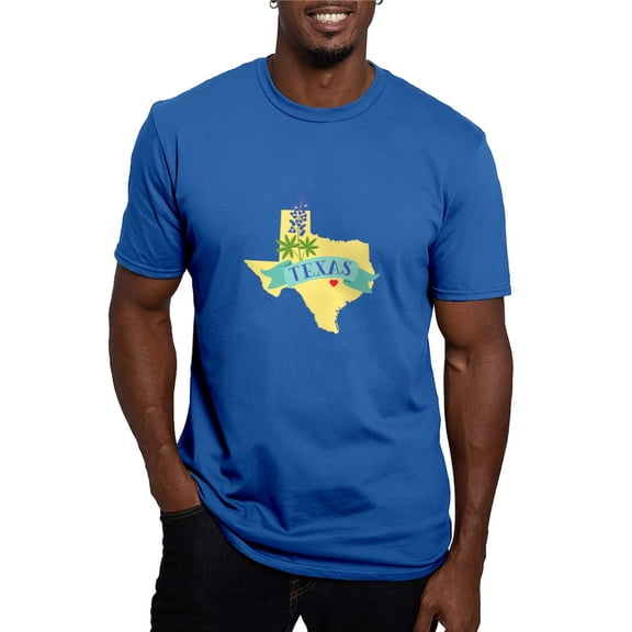 CafePress - Texas State Outline Bluebonnet Flower T Shirt - Men's Fitted T-Shirt