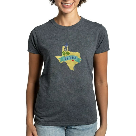 CafePress - Texas State Outline Bluebonnet Flower T Shirt - Women's Traditional Fit Dark T-Shirt