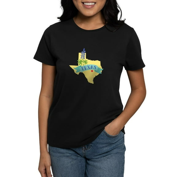 CafePress - Texas State Outline Bluebonnet Flower T Shirt - Women's Traditional Fit Dark T-Shirt