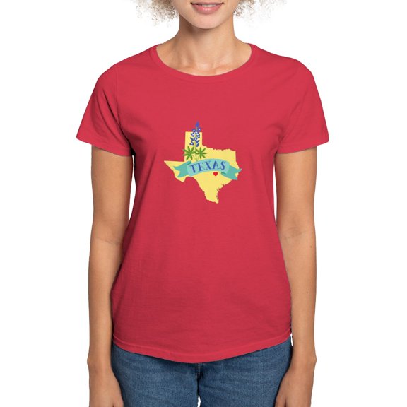 CafePress - Texas State Outline Bluebonnet Flower T Shirt - Women's Traditional Fit Dark T-Shirt