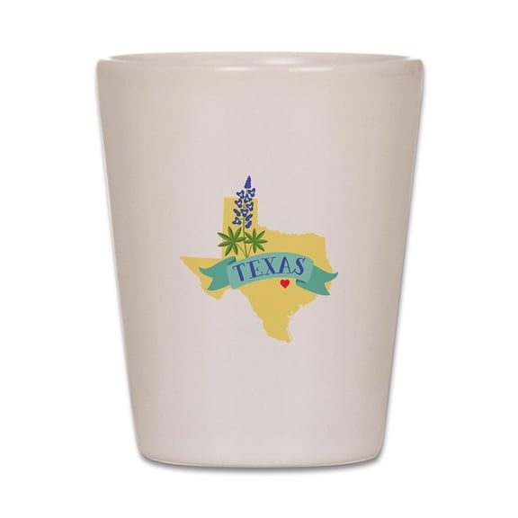 CafePress - Texas State Outline Bluebonnet Flower - White Shot Glass, Unique and Funny Shot Glass