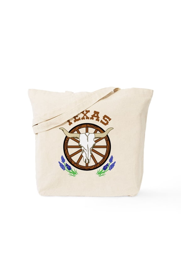 - Texas Steer Skull Tote Bag - Unisex Canvas Tote Bag, Beige, 1-Piece