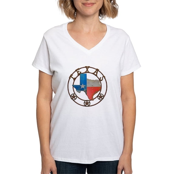 CafePress - Texas Wrought Iron Barn Art T Shirt - Womens Cotton V-Neck T-shirt
