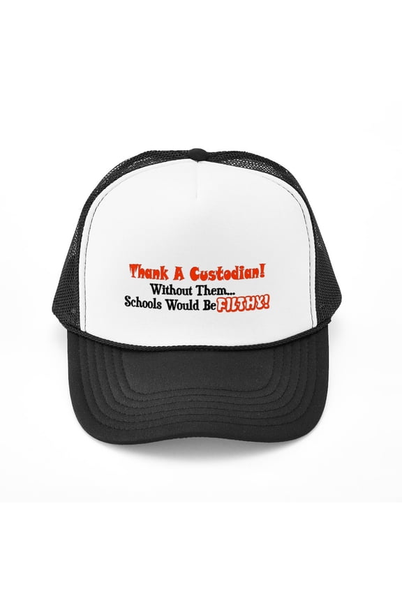 - Thankacustodian - Adjustable Unisex Printed Trucker Hat with Mesh Back