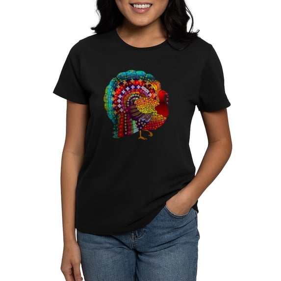 CafePress - Thanksgiving Jeweled Turke Women's Classic T Shirt - Women's Traditional Fit Dark T-Shirt