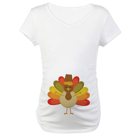 CafePress - Thanksgiving Pilgrim Turkey Maternity T Shirt - Cotton Maternity T-shirt, Cute & Funny Pregnancy Tee