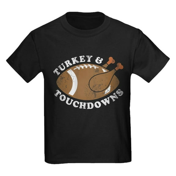 CafePress - Thanksgiving Turkey And Touchdowns T Shirt - Dark T-Shirt Kids XS-XL