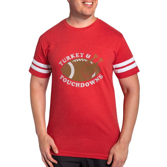 CafePress - Thanksgiving Turkey And Touchdowns T Shirt - Mens Football Shirt