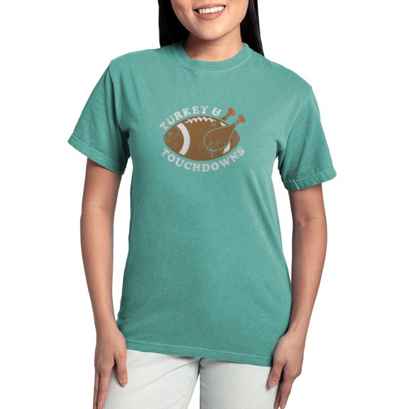 CafePress - Thanksgiving Turkey And Touchdowns T Shirt - Womens Comfort Colors® Shirt