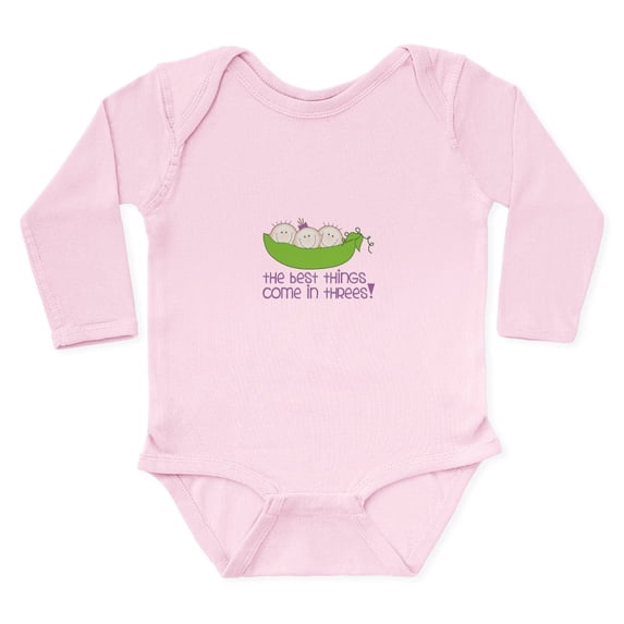 CafePress - The Best Things Come In Thress! Body Suit - Long Sleeve Cotton Baby Bodysuit