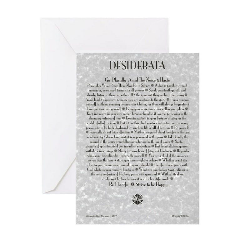 CafePress - The Desiderata Poem By Max Ehrmann - Greeting Card, Blank Inside Glossy - Walmart.com cafepress-the-desiderata-poem-by-max-ehrmann-greeting-card-blank-inside-glossy-walmart-com
