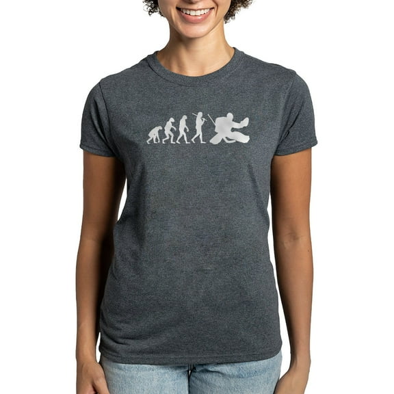 CafePress - The Evolution Of The Hockey Goalie Women's Dark T - Women's Traditional Fit Dark T-Shirt