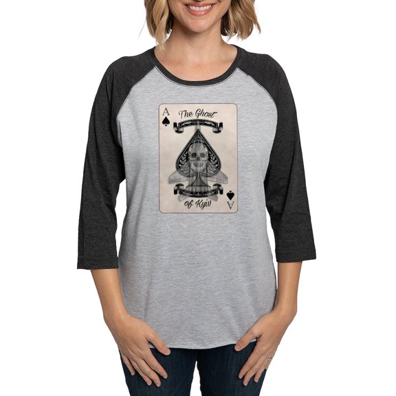 CafePress - The Ghost Of Kyiv Ace Of Spade Long Sleeve T Shirt - Womens Baseball Tee