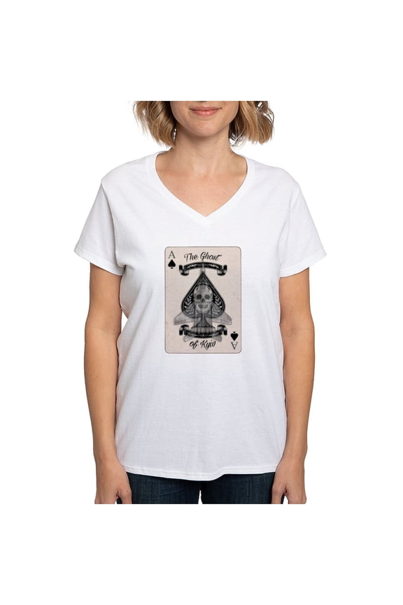 - The Ghost Of Kyiv Ace Of Spades Pro Ukra T Shirt - Womens Cotton V-Neck T-shirt
