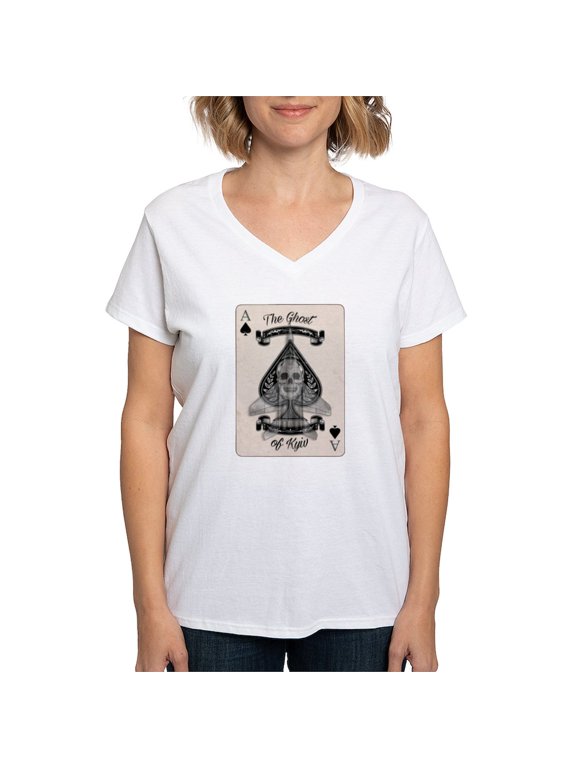 - The Ghost Of Kyiv Ace Of Spades Pro Ukra T Shirt - Womens Cotton V-Neck T-shirt
