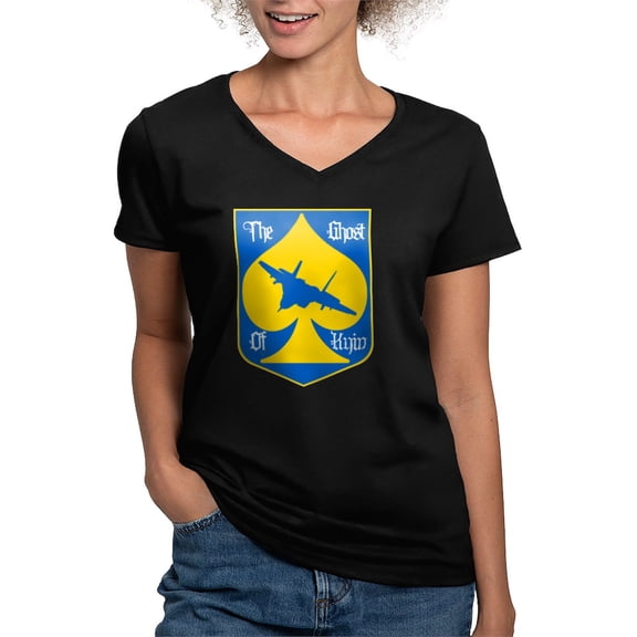 CafePress - The Ghost Of Kyiv Card Pro Ukraine Suppo T Shirt - Women's V-Neck Dark T-Shirt