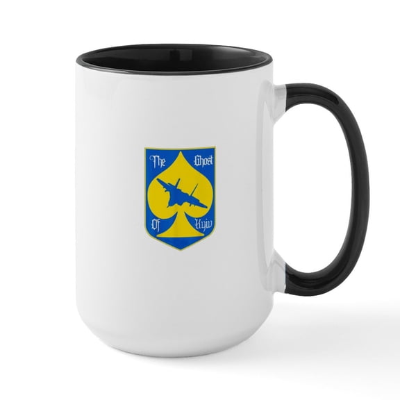 CafePress - The Ghost Of Kyiv, Stand With Ukraine T Shirt Mugs - 15 oz Ceramic Large White Novelty Mug