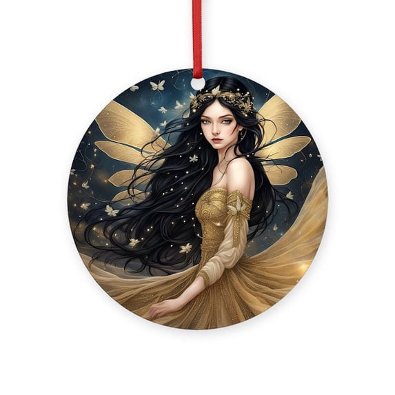 CafePress - The Golden Fairy - Round Wood Ornament 4"