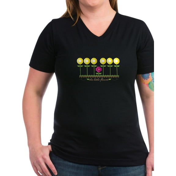 CafePress - The Little Flower T Shirt - Women's V-Neck Dark T-Shirt