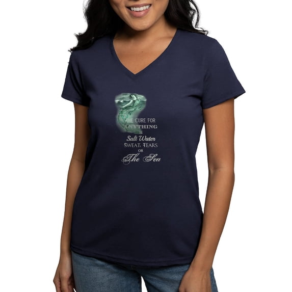 CafePress - The Mermaids Cure T Shirt - Women's V-Neck Dark T-Shirt