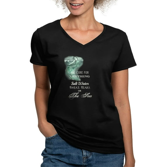 CafePress - The Mermaids Cure T Shirt - Women's V-Neck Dark T-Shirt