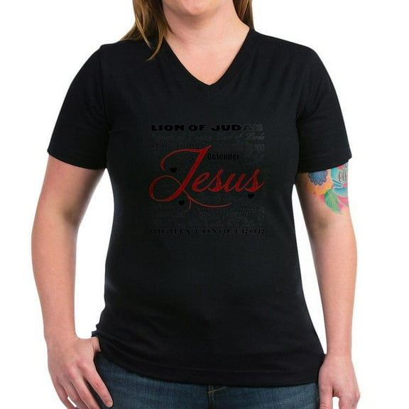 CafePress - The Name Of Jesus T Shirt - Women's V-Neck Dark T-Shirt