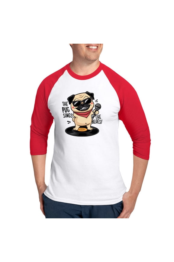 - The Pug Sings The Blues - Cotton Baseball Jersey, 3/4 Raglan Sleeve Shirt
