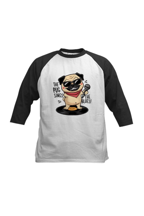 - The Pug Sings The Blues Kids Baseball T Shirt - Kids Cotton Baseball Jersey, 3/4 Sleeve Shirt