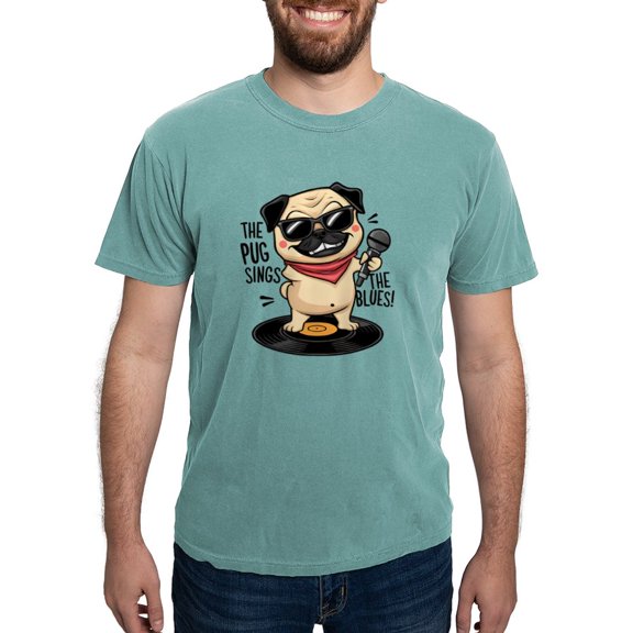 CafePress - The Pug Sings The Blues Men's Comfort Colors® T Shirt - Mens Comfort Colors Shirt