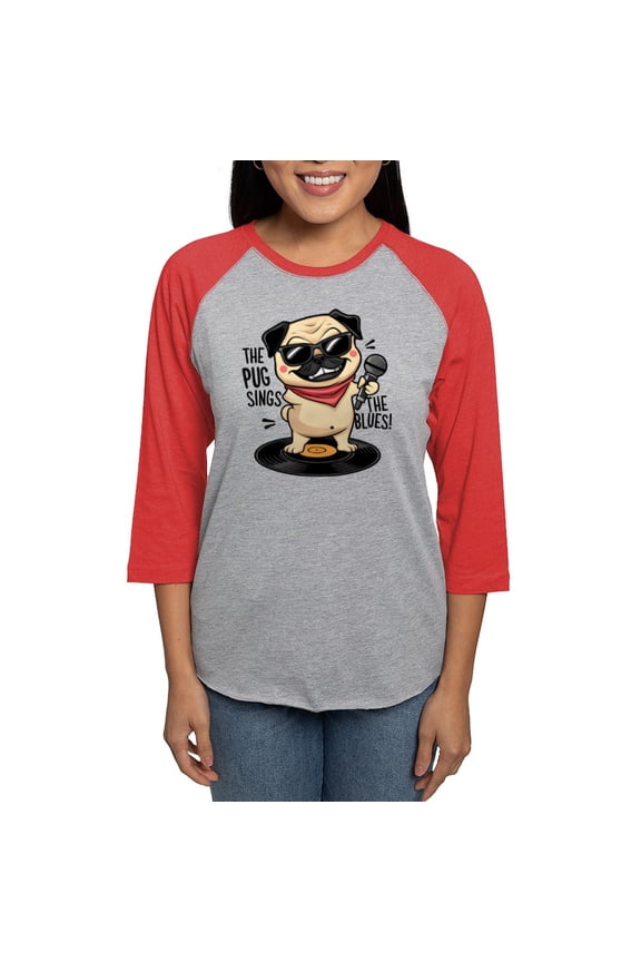 - The Pug Sings The Blues Women's Baseball T Shirt - Womens Baseball Tee