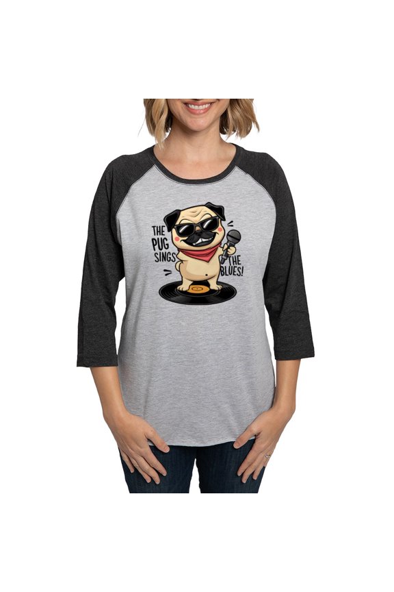 - The Pug Sings The Blues Women's Baseball T Shirt - Womens Baseball Tee
