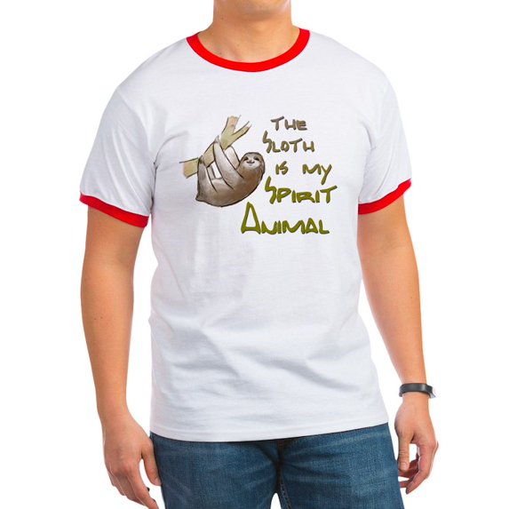 CafePress - The Sloth Is My Spirit Animal T Shirt - 100% Cotton Ringed T-Shirt