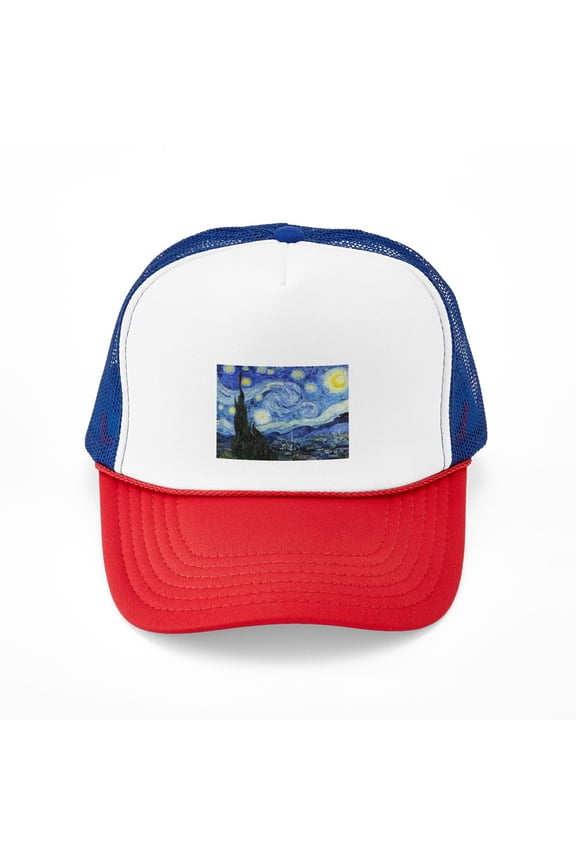 - The Starry Night By Vincent Van Gogh - Adjustable Unisex Printed Trucker Hat with Mesh Back