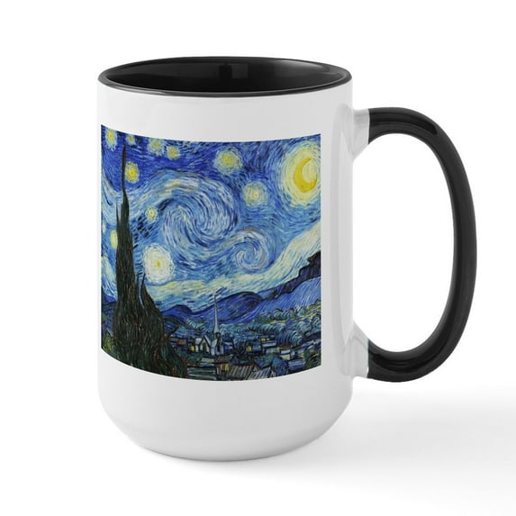 CafePress - The Starry Night By Vincent Van Gogh Large Mug - 15 oz Ceramic Large White Novelty Mug