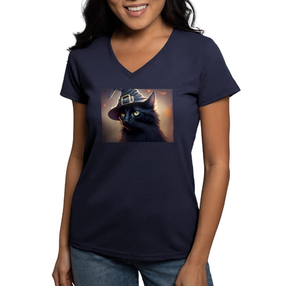 CafePress - The Witch's Familiar Women's V Neck T Shirt - Women's V-Neck Dark T-Shirt