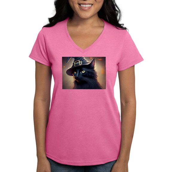 CafePress - The Witch's Familiar Women's V Neck T Shirt - Women's V-Neck Dark T-Shirt
