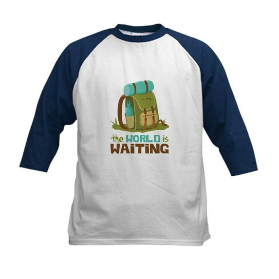 CafePress - The World Is Waiting Baseball Jersey - Kids Cotton Baseball Jersey, 3/4 Sleeve Shirt