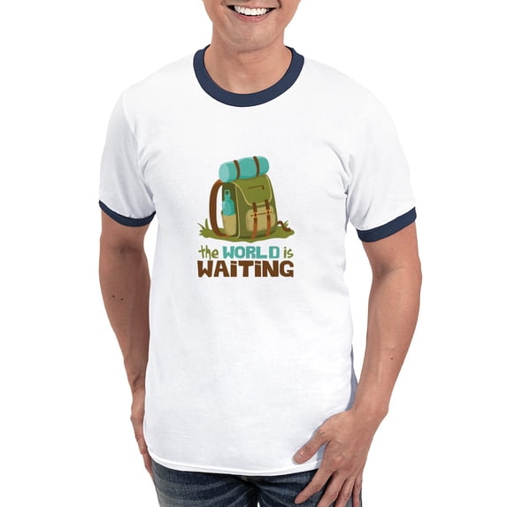 CafePress - The World Is Waiting T Shirt - 100% Cotton Ringed T-Shirt